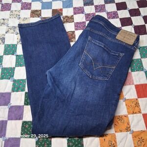 Seven7 Jeans Mens 36x32 Dark Blue Stretch Relaxed Straight Mid Rise Whiskered